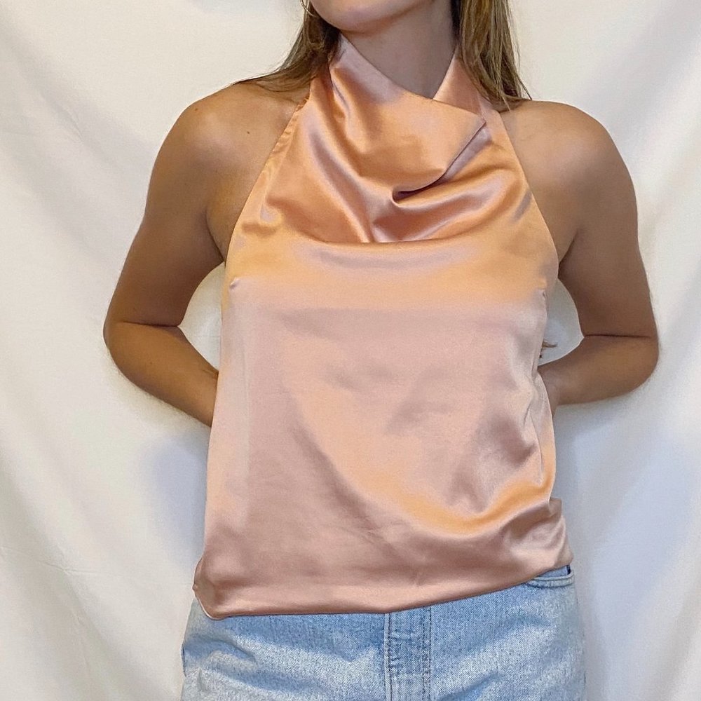 Peach Satin Halter Top